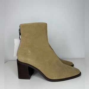Mango MNG Taupe Suede Leather Block Heel Ankle Boots  Women's Size 36/6 NWT